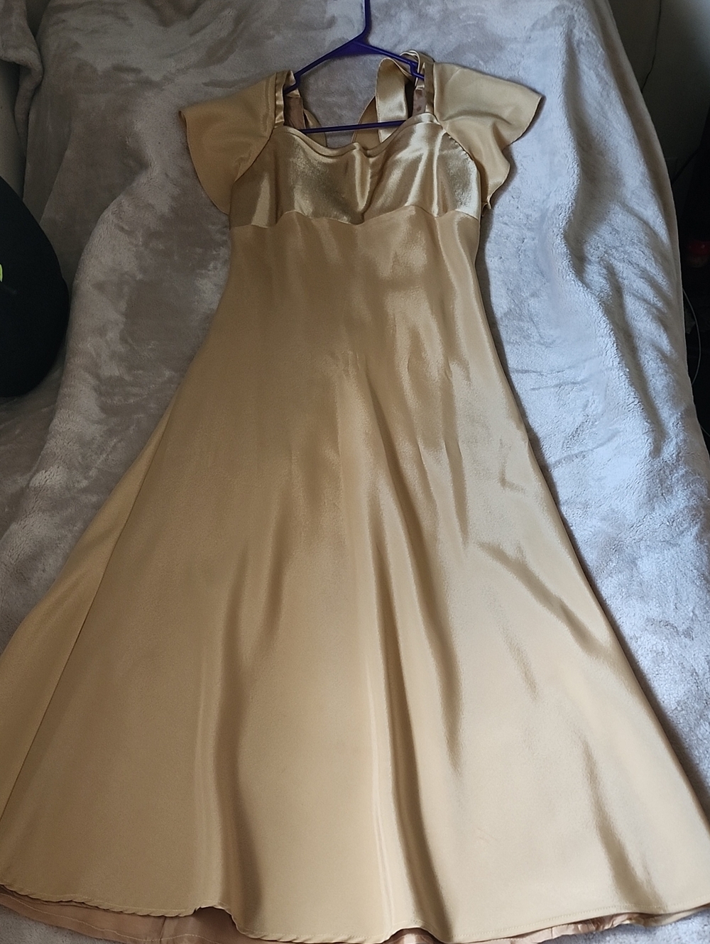 Dancing Queen Gold Satin Maxi Dress with Flutter Sleeves